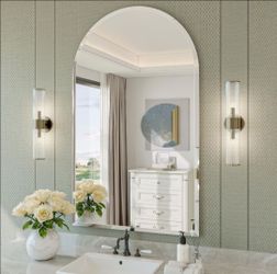 New Frameless Bathroom Mirror, 24"x40" Arched Bathroom Vanity Mirrors for Beveled Edge, Arched Wall Mirror, Decorative Arch Mirrors for Bedroom, Entry