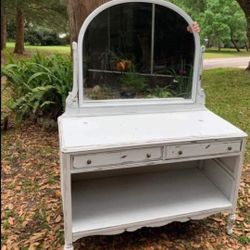 Vintage Shabby Chic Swivel Mirror Distressed  Vanity