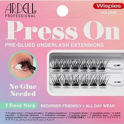 Brand new Ardell Press On Pre-Glued Eyelash Extension - Wispies Volume, Customizable DIY Lash Clusters, All-Day Wear, 12mm and 14mm Individual Lashes,