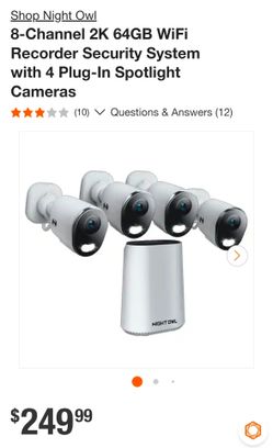 Night Owl
8-Channel 2K 64GB WiFi Recorder Security System with 4 Plug-In Spotlight Cameras