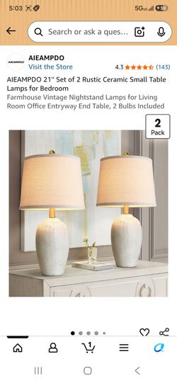 Brand New In Box Set of 2 Rustic Ceramic Small Table Lamps for Bedroom
Farmhouse Vintage