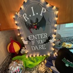 Used Metal Lighted Gravestone Sign Good Cond Used