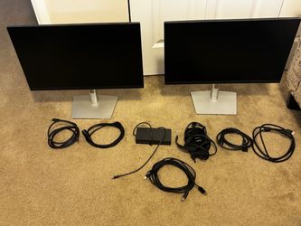 2X 24” Dell computer monitors with all cables and Vivo 3-monitor stand.
