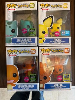 Funko Pop Pokémon Flocked Bundle – Charmander, Bulbasaur, Pichu, Vulpix (Convention Set)