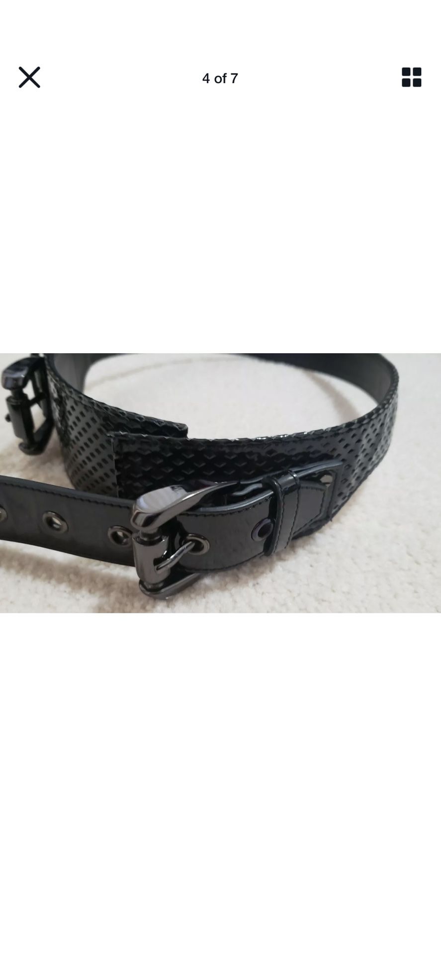 Authentic BURBERRY black perforated patent leather Double Buckle Waist Belt