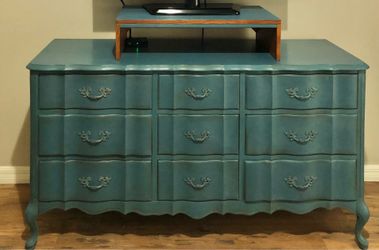 Blue Vintage Dresser w TV Stand - 9 Drawers