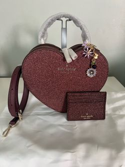 Kate Spade Glitter Heart Crossbody Bag With Matching Card Holder