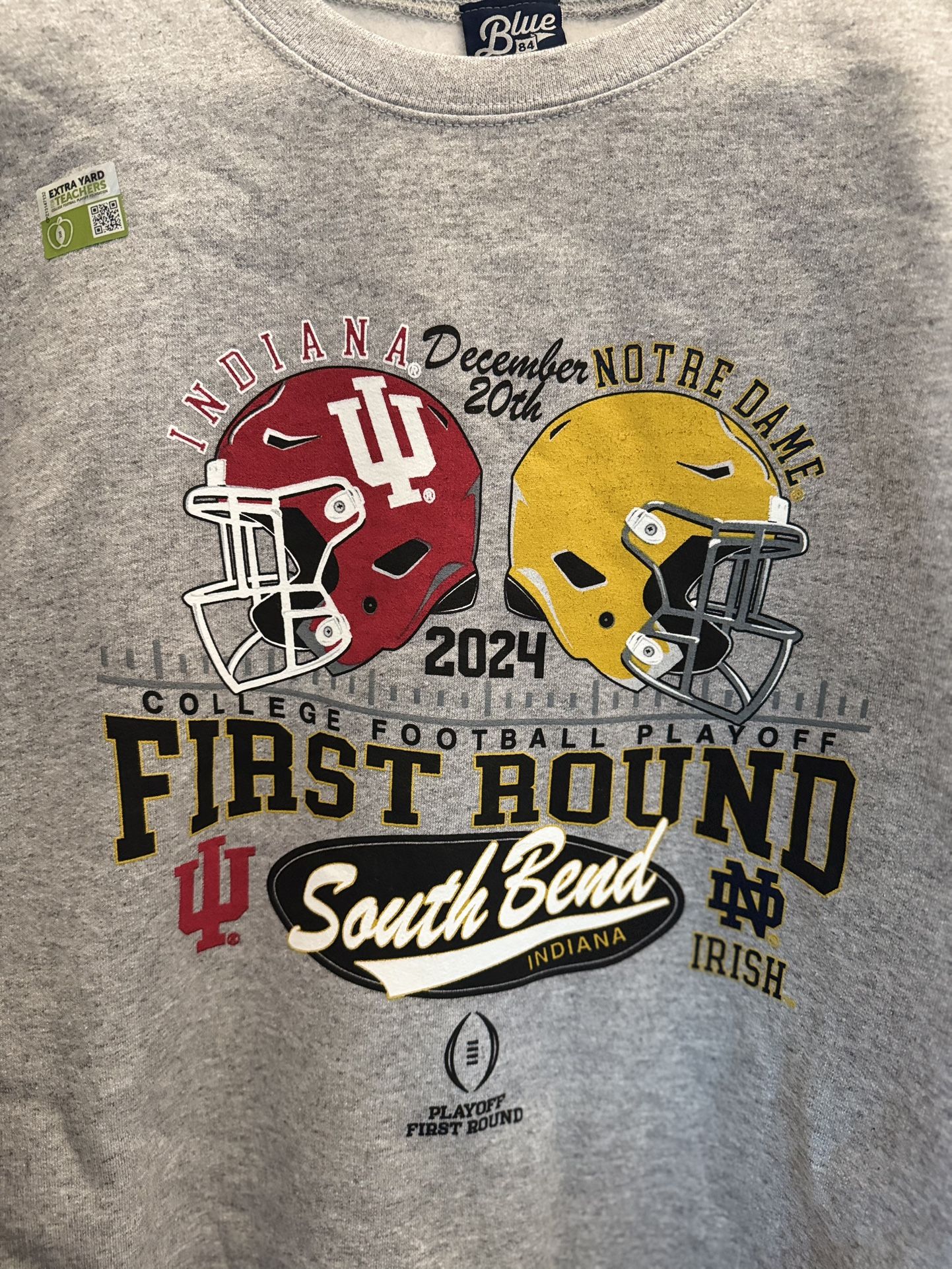 Notre Dame Vs Indiana Championship First Round Playoff Sweat Shirt. Size L