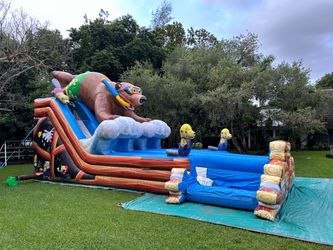 Water Slide Dual Lane Bounce House with separated   2 Pools