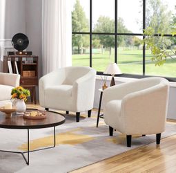 White Bouclé Barrel / Set of 2 white ivory accent chairs / set of 2 white barrel chairs