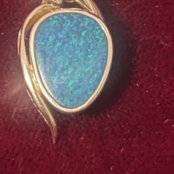 14k Genuine Bolder Opal With Diamond Pendant 