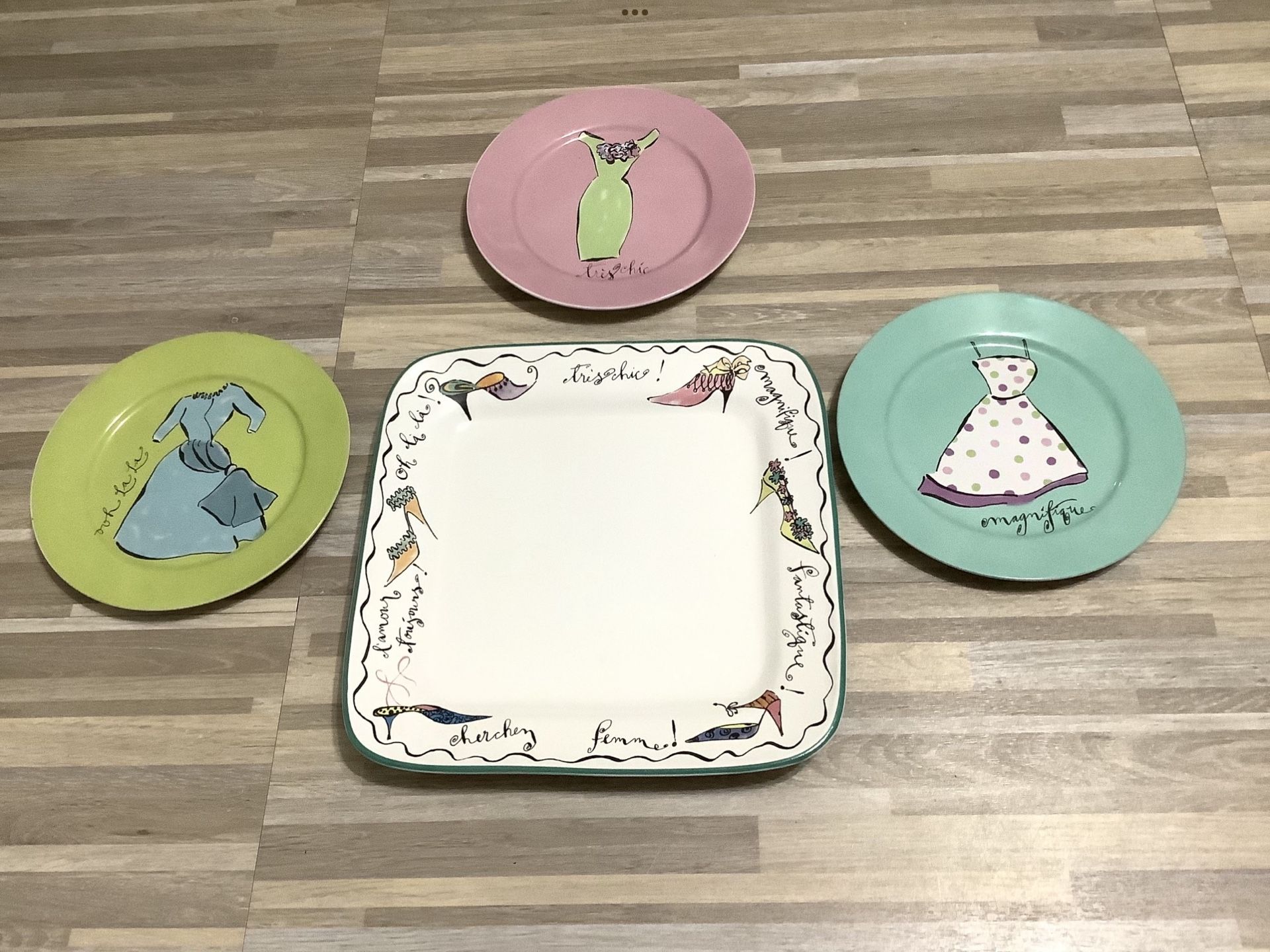 4 Piece Fashion Girlfriends Brunch or Yea Plate SET For Party, French, Paris