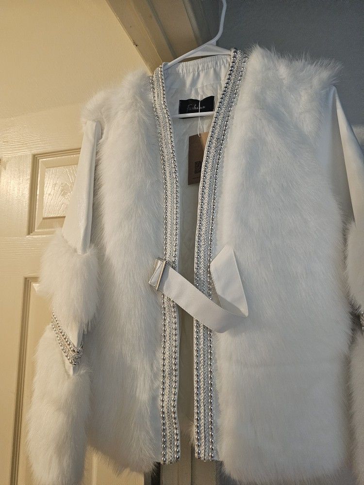 White Leather Jacket W/silver