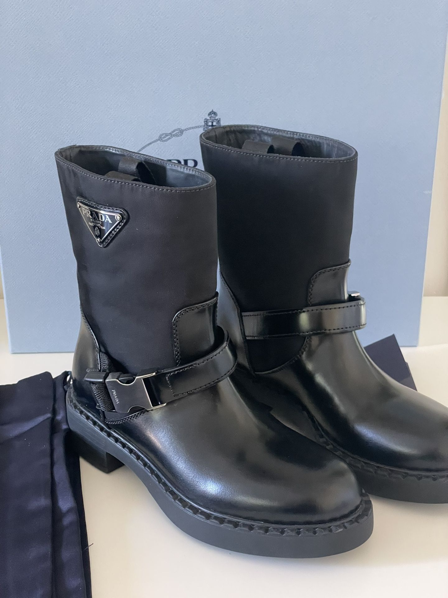 Prada Chocolate Logo Harness Boot
