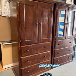 Tall Solid Pinewood Brown Three Drawer Closet 