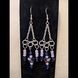 Handmade Periwinkle and Purple Butterfly Dangle Earrings