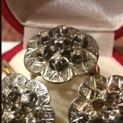 14 carat gold and diamonds ring and earrings set. tc1.  