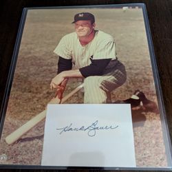 NY Yankees Hank Bauer Autographed Cut With Photo 