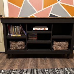 Black And Stained Wood Hutch/shelf/tv Stand 