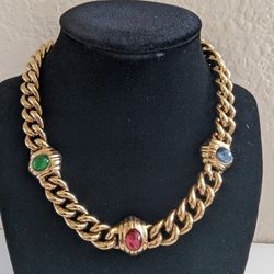 Carolee Signed Vintage Gold Necklace with Three Stones