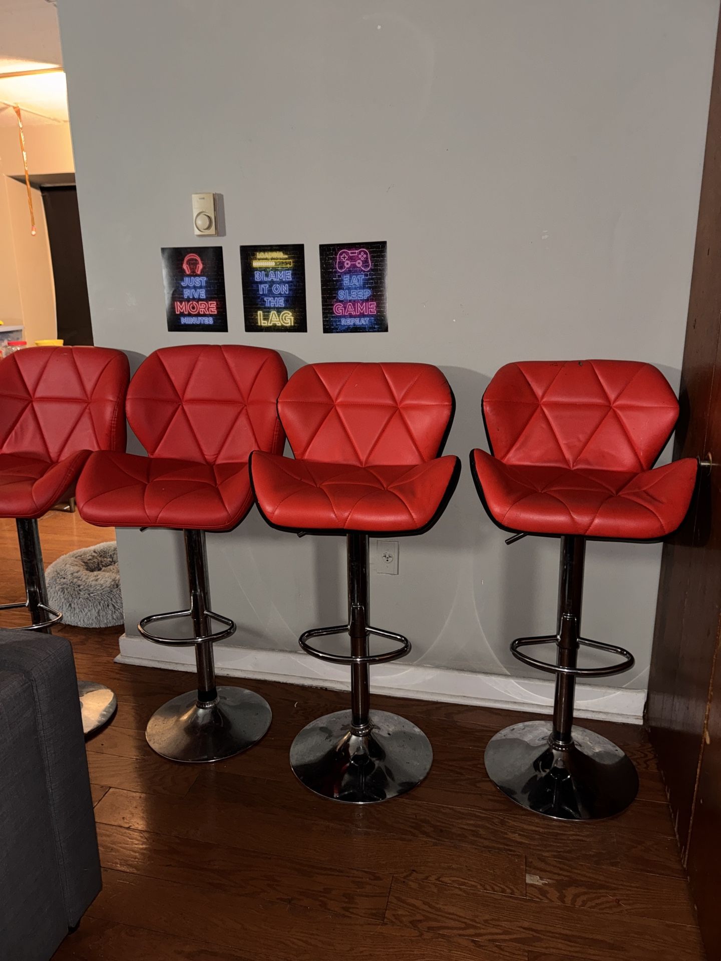 Set Of 4 Red Bar Stools
