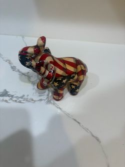 Porcelain Elephant Figurine American Flag Stars Stripes Patriotic