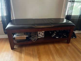 Wood and leather bench