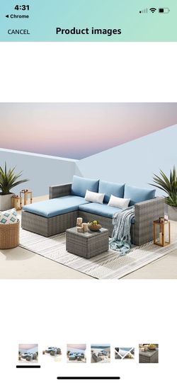 Art Leon 3 Piece Patio Furniture Sets, All Weather Outdoor Sectional Sofa Set, Weaving Wicker Patio Conversation Sets with Glass Coffee Table and Cush