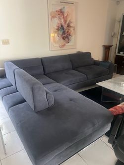 Designer Large Gray Sectional Sofa with Chaise