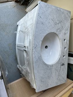 36” Bathroom Vanity With Carera Itialan Marble, Sink & Back Splash 