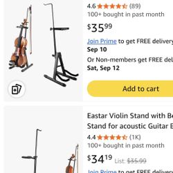 New Eastar Violin or Viola Stand with Bow holder 