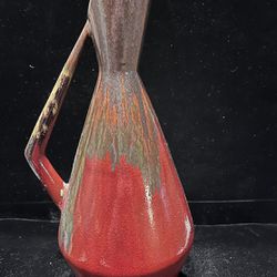 Mid Century Ceramic Vase/ Art Drip Glass
