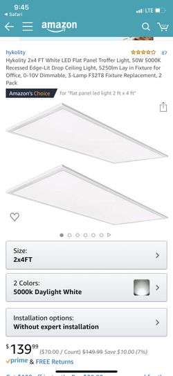 2x4 50W Flat Panel LED lights 2 Pack (Daylight Tone)