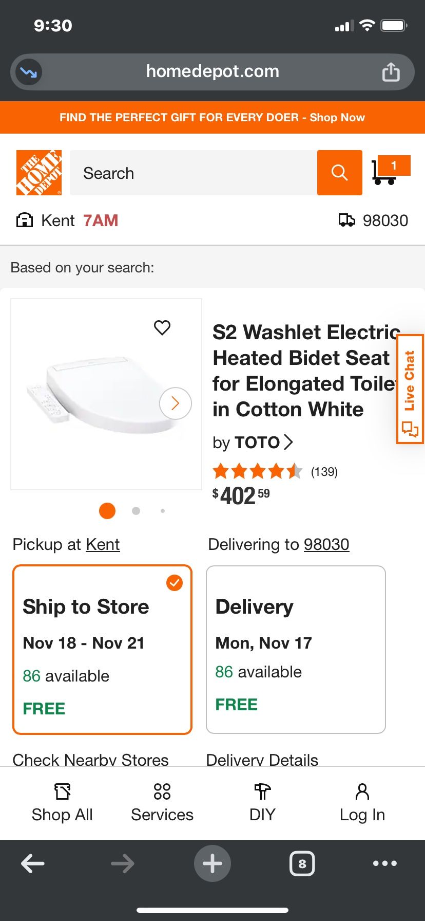 S2 Washlet Electric Heated Bidet Seat for Elongated Toilet