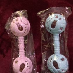 New 2 Baby Rattles Pink And Blue 