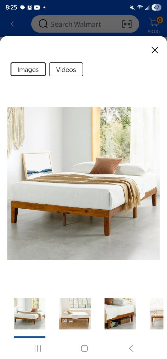 Mellow Naturalista Classic - 79.5"L x 59.5"W x 12"H Inch Solid Wood Platform Bed with Wooden Slats, No Box Spring Needed, Easy Assembly, Queen, Cherry