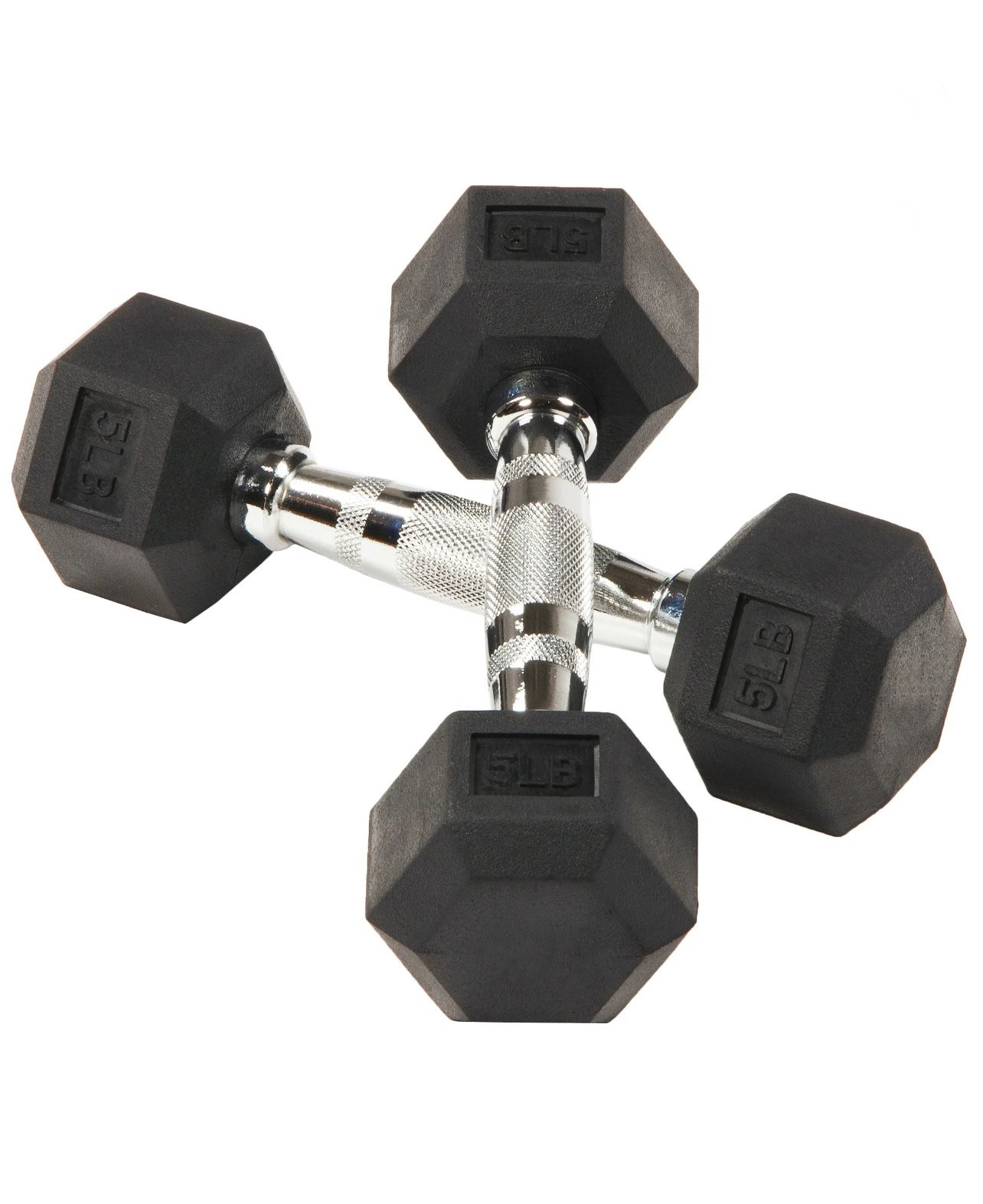 Dumbbell, Rubber Hex, 5 lbs, 2 Count, New
