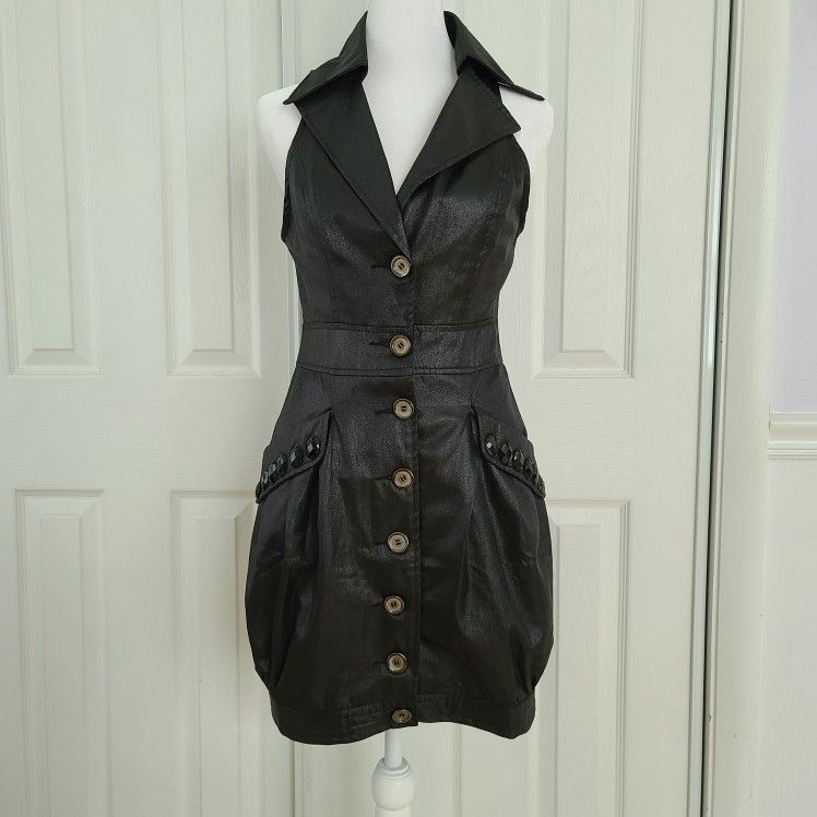 Halter Neck Leather Like Dress S