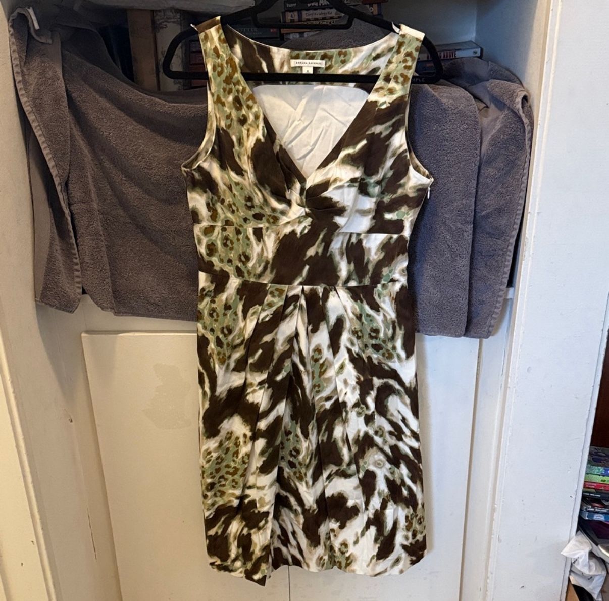 Banana Republic Green and Brown Sleeveless Cotton Elegant Cocktail Dress