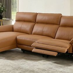 Brand New Brown Top Grain Leather Power Reclining Sectional Sofa 