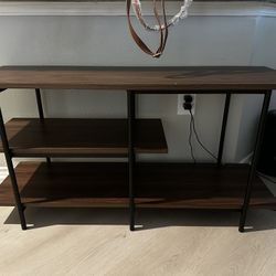 brown shelves/ tv stand
