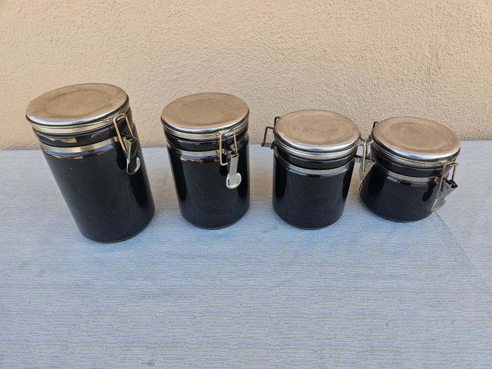Vintage Alco Black Ceramic Canister Set