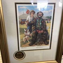 Collectors  Emmett Kelly Circus clown framed art