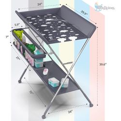 Baby Portable Changing Table - Foldable Changing Table with Wheels - Portable Diaper Changing Station - Adjustable Height Baby Changing Table-Safety B