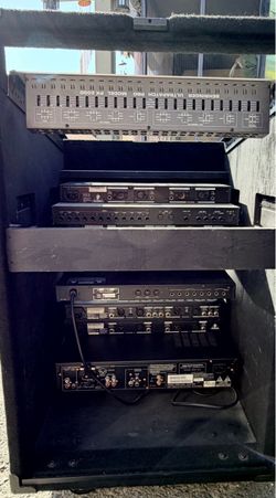 Rack on wheels for Mixer on top and 12 spaces for components , processors