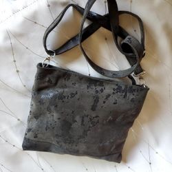 Cofi Suede Messenger Shoulder Crossbody Clutch Bag Purse Distressed Dusty Black