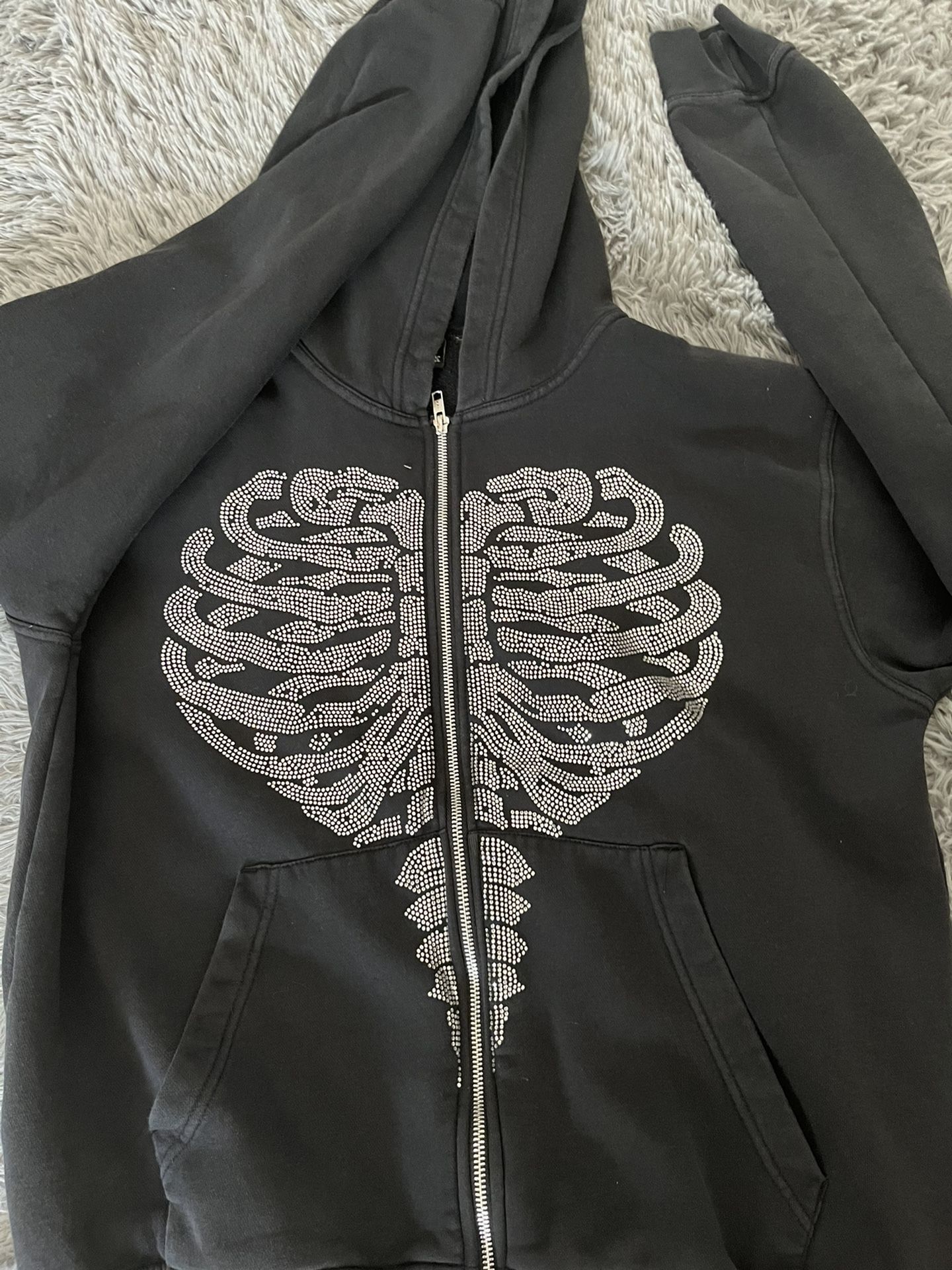 Cupids Curse Rhinestone Zip Up Hoodie