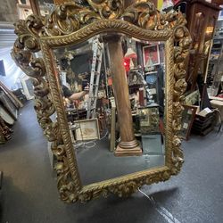 #165 Antique Large Gold Gilt Beveled Wood Mirror 67” X 48”