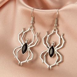 Halloween Black Silver SPIDER Web DANGLE Earrings 