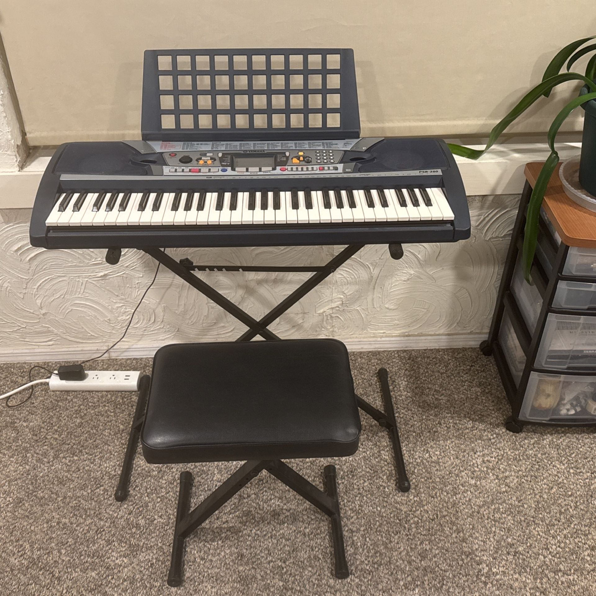 Yamaha PSR-280 Keyboard, Adjustable Stand, And Stool